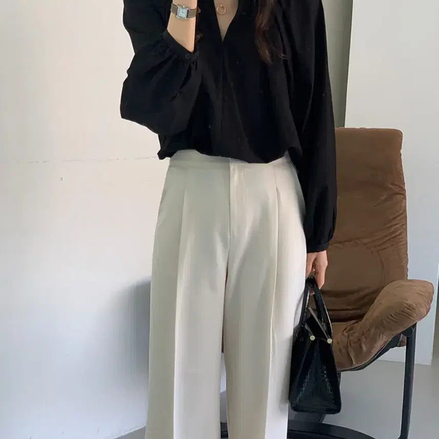 [BUNJANG] Mariround Cream Wide Pintuck Slacks / 새상품 / 메리어라운드 크림 와이드 핀턱 슬랙스