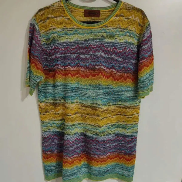 [BUNJANG] Missoni Multicolor Stripe Half Sleeve Knit / 미쏘니 멀티컬러 스트라이프 지그재그 반팔 니트