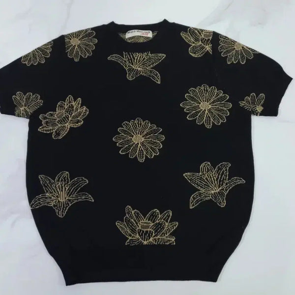 [BUNJANG] Mardi Mercredi Flower Knit Short Sleeve Top / 마르디메크르디 플라워 니트 반팔 탑 ~F