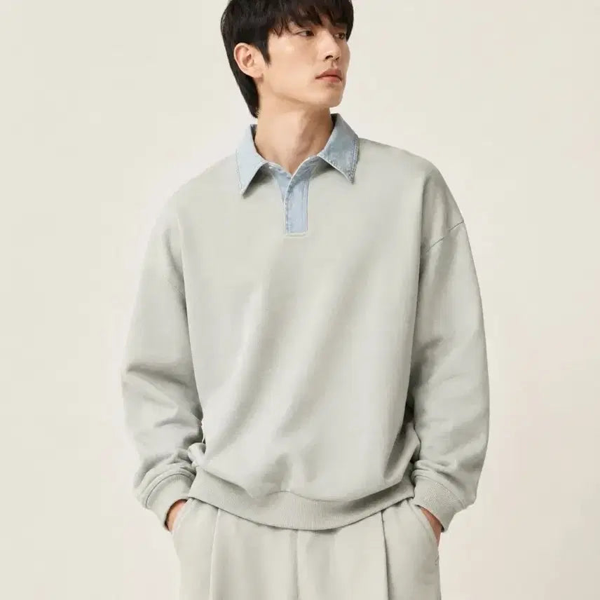 [BUNJANG] System Homme Denim Collar Oversized Sweatshirt 110 / [25년/최상급] 시스템옴므 데님 카라 오버핏 스웻셔츠 맨투맨 110