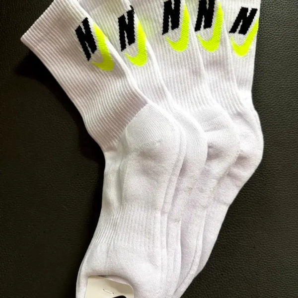 [BUNJANG] Nike Fluorescent Swoosh Crew Socks - 5 Pair Set / 나이키 화이트 양말 형광 스우시 5켤레세트
