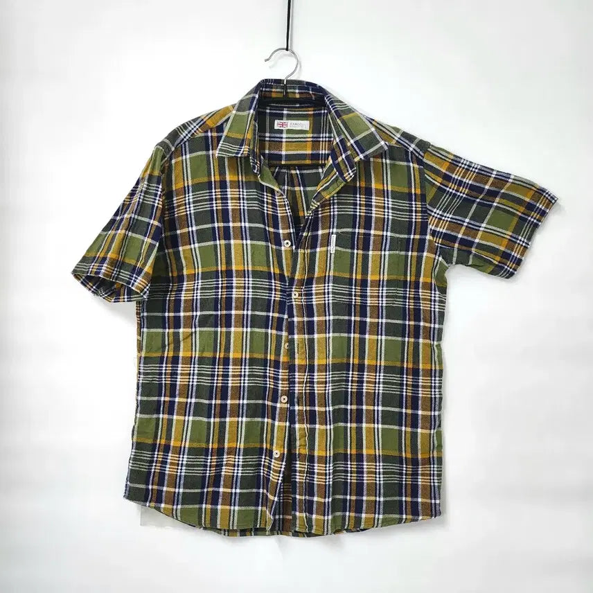 [BUNJANG] Kangol Khaki Check Short-Sleeve Shirt L / 캉골 카키 체크 반팔셔츠 L