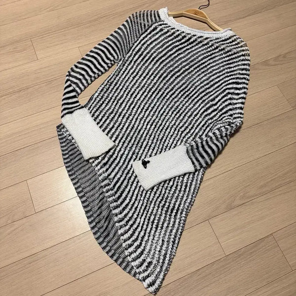 [BUNJANG] Vivienne Westwood Diagonal Asymmetrical Stripe Mesh Knit Cover-up / 비비안웨스트우드 사선 언발 스트라이프 그물 니트 커버업 블랙 화이트 메쉬