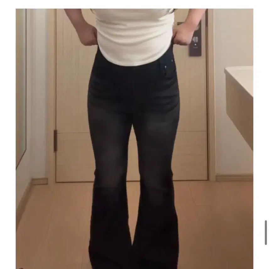 [BUNJANG] Hati66 Black Denim Bootcut Jeans - Long XL / 하티66 스판3% 자존감업 캣워싱 흑청 부츠컷_롱xL