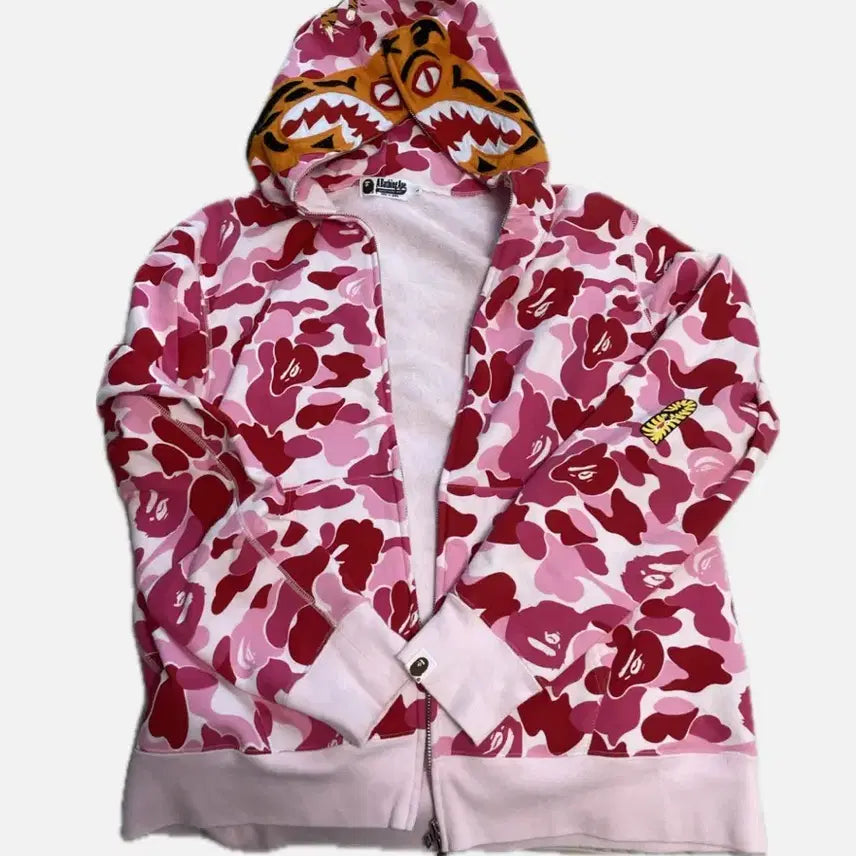 [BUNJANG] A Bathing Ape ABC Camo Tiger Full Zip Hoodie Pink / 베이프 ABC 카모 타이거 풀 집 후드 핑크