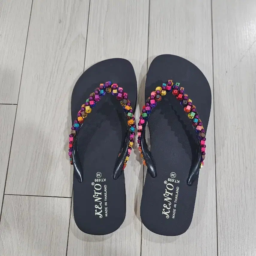 [BUNJANG] Beaded Flip-Flops Size 38 / 비즈장식 쪼리 38사이즈(새상품)