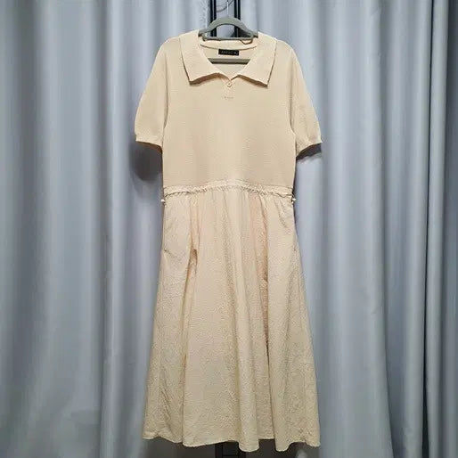 [BUNJANG] Short Sleeve Collar Knit Flare Dress / 반팔 카라 바스락 니트 플레어 원피스