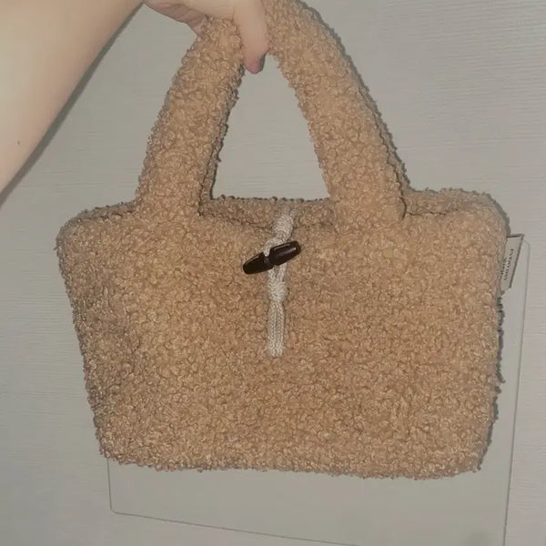 [BUNJANG] Depound Sherpa Button Tote Bag Brown / 드파운드 뽀글양털 토트백 브라운 단추 가방 정가7.5만원