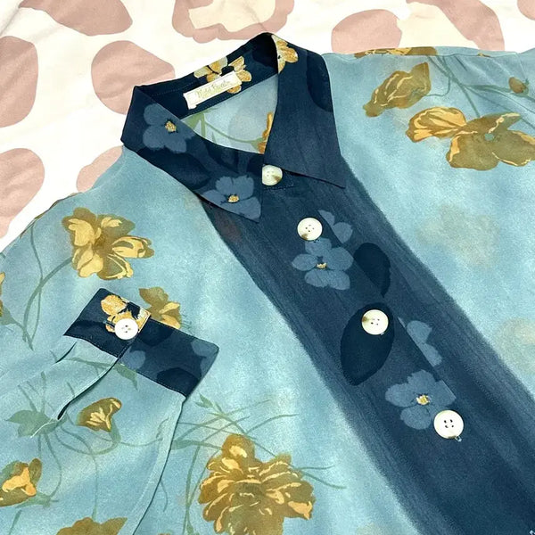 [BUNJANG] Oriental Hippie See-Through Loose Fit Floral Pattern Blouse / 오리엔탈 히피 시스루 루즈핏 셔츠 남방 블라우스