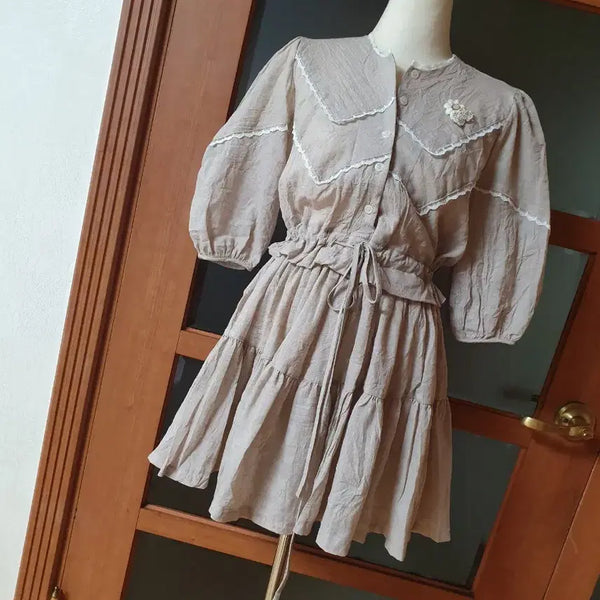 [BUNJANG] Rosebay Puff Sleeve Long Blouse Dress with Headband and Brooch (New) / (새제품)로즈베이 퍼프소매 원피스형 롱블라우스+헤어밴드+브로치