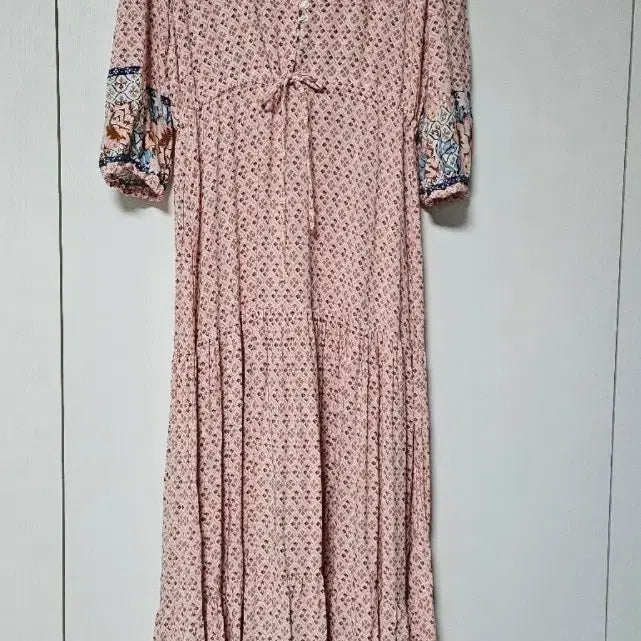 [BUNJANG] Flower Pattern Pink Long Dress / 플라워 패턴 핑크 롱 원피스