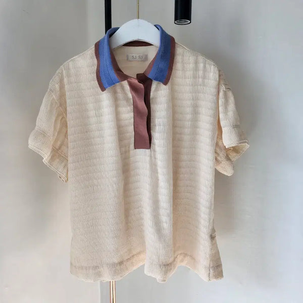[BUNJANG] SJ Texture Short Sleeve Polo T-Shirt (Ivory) / SJ SJ 텍스쳐 반팔 카라 티셔츠(아이보리)