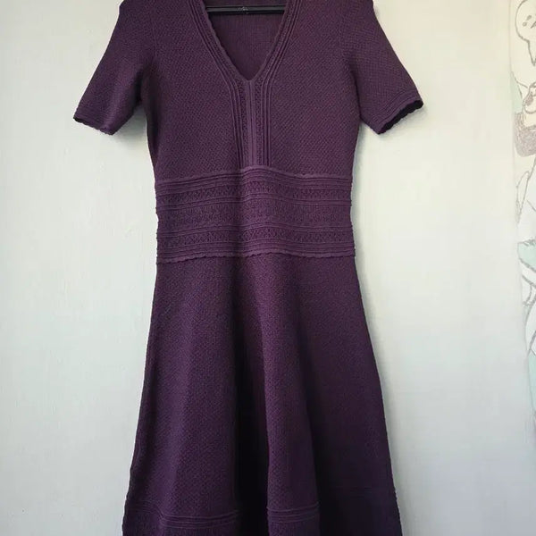 [BUNJANG] Sandro Purple Knit Short Sleeve Dress / 산드로 퍼플 니트 반팔 원피스