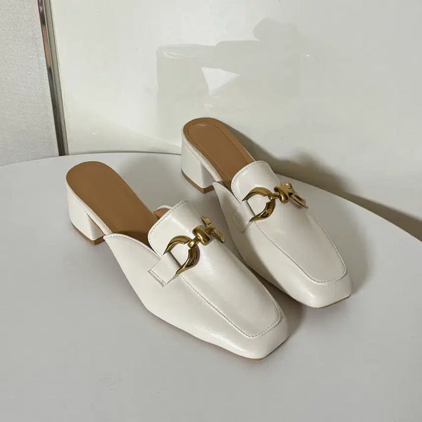 [BUNJANG] Chain Detail Platform Loafers - Ivory, Size 240 (4cm Heel) / @새상품 240사이즈 4cm 아이보리 체인 블로퍼