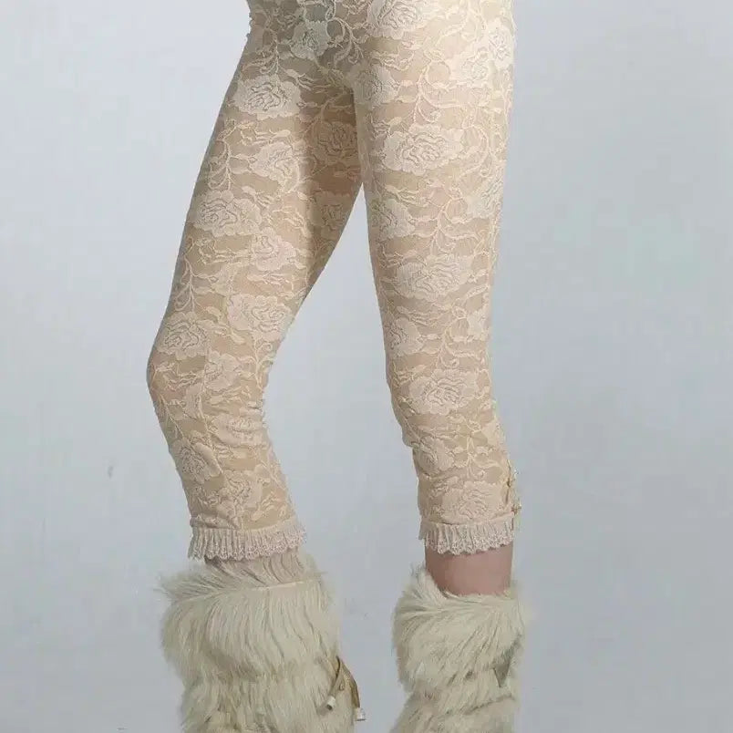 [BUNJANG] Sculptor Lace Leggings Skin Color / 스컬프터 레이스 레깅스 스킨컬러