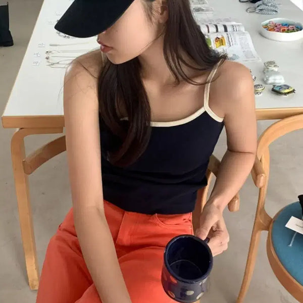 [BUNJANG] Nain Color Block Strap Sleeveless Top (Dark Navy) / 나이니 배색 끈 나시(다크네이비)