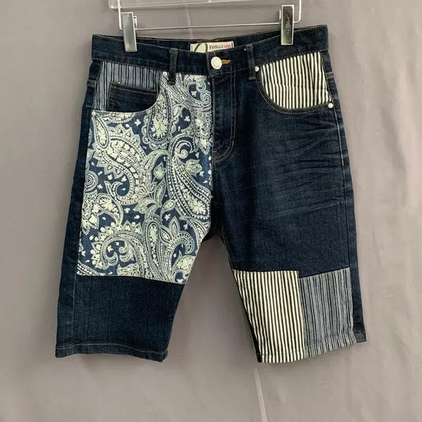 [BUNJANG] EVISU 28-inch Paisley Bandana Stretch Denim Shorts / 28인치 EVISU 에비수 페이즐리 반다나 스판 데님 쇼츠 청반바지