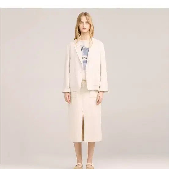 [BUNJANG] Thursday Island Ivory Linen Outpocket Single Tailored Jacket / 써스데이아일랜드 아웃포켓싱글테일러드자켓