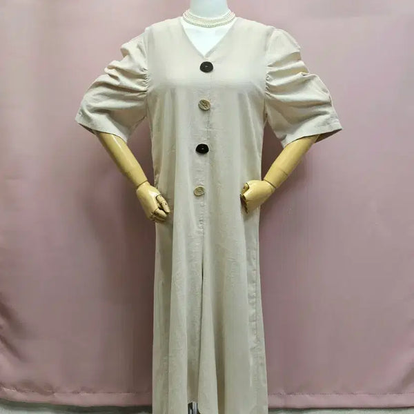 [BUNJANG] STUDIO S/P Beige Shirring Puff Asymmetrical Long Dress / STUDIO S/P 베이지 셔링퍼프 언발 롱원피스