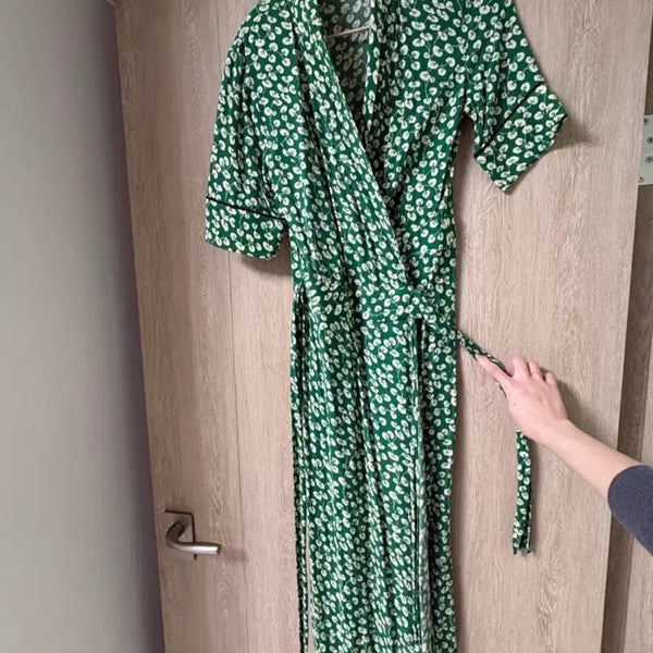 [BUNJANG] Flower Wrap Long Dress Green / 플라워 랩 롱 원피스 그린