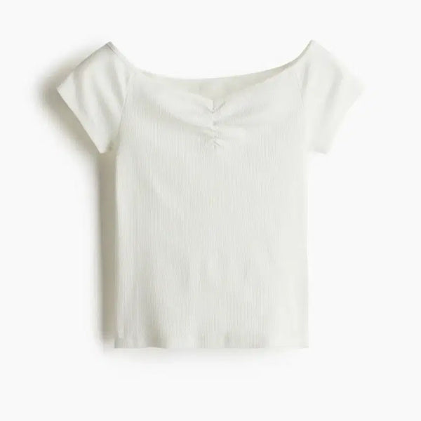 [BUNJANG] H&M Ivory Ribbed Short Sleeve T-Shirt / h&m 아이보리 골지 반팔 티셔츠