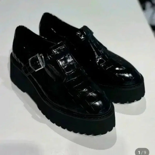 [BUNJANG] SUECOMMA BONNIE T-Strap Platform Loafers - Black, 240 / 슈콤마보니 T 스트랩 플랫폼 로퍼 - 블랙,240