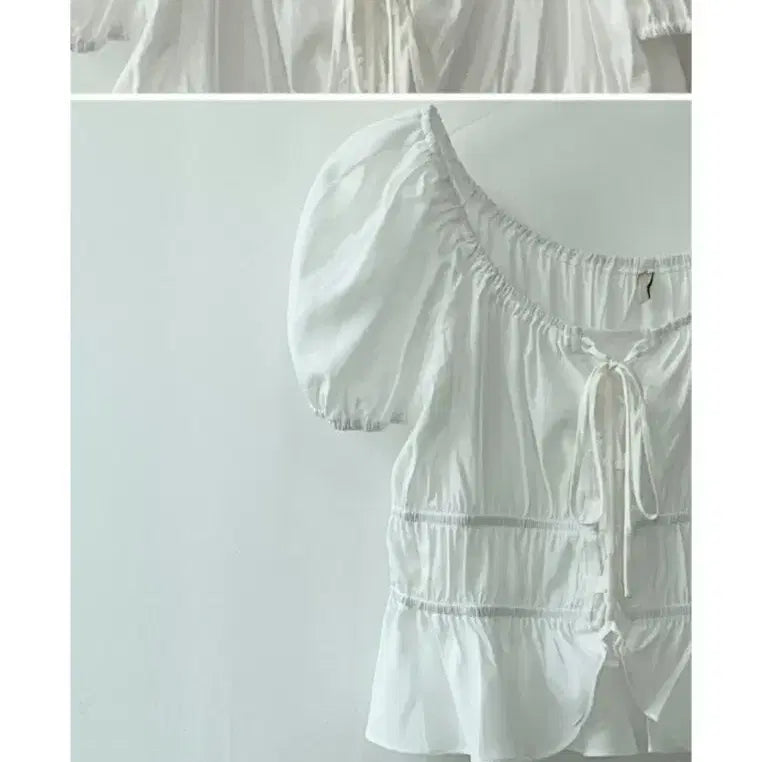[BUNJANG] White Shirring Puff Blouse / 화이트 셔링 퍼프 블라우스