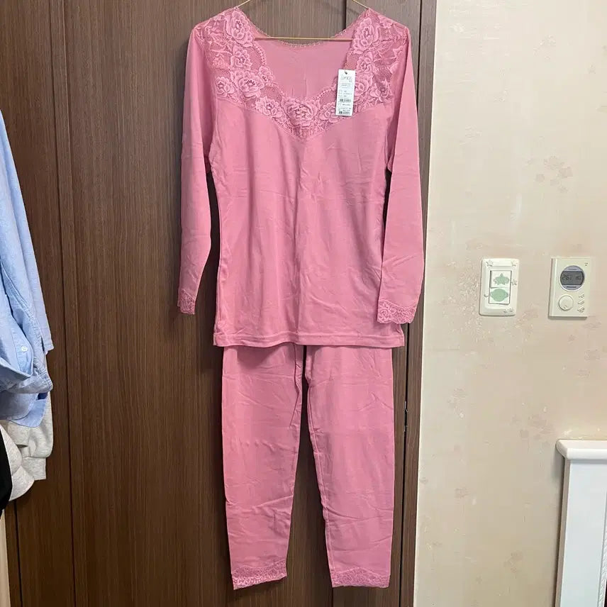 [BUNJANG] Leson Ranju Pink Lace Long-Sleeve Underwear Set / Leson 란쥬 핑크 레이스 긴팔 내복 세트 내의 실내복 95