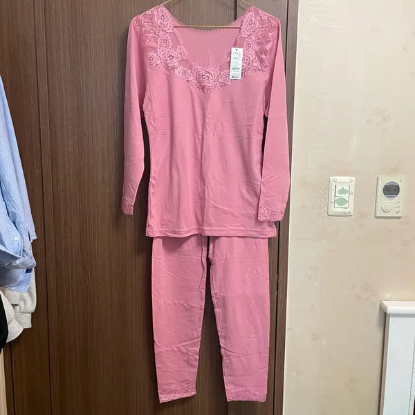 [BUNJANG] Leson Ranju Pink Lace Long-Sleeve Underwear Set / Leson 란쥬 핑크 레이스 긴팔 내복 세트 내의 실내복 95