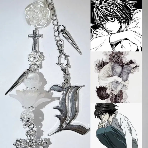 [BUNJANG] Death Note L "LST" Charm Bookmark / 데스노트 L 엘st 비즈 키링 책갈피 십자가 화이트