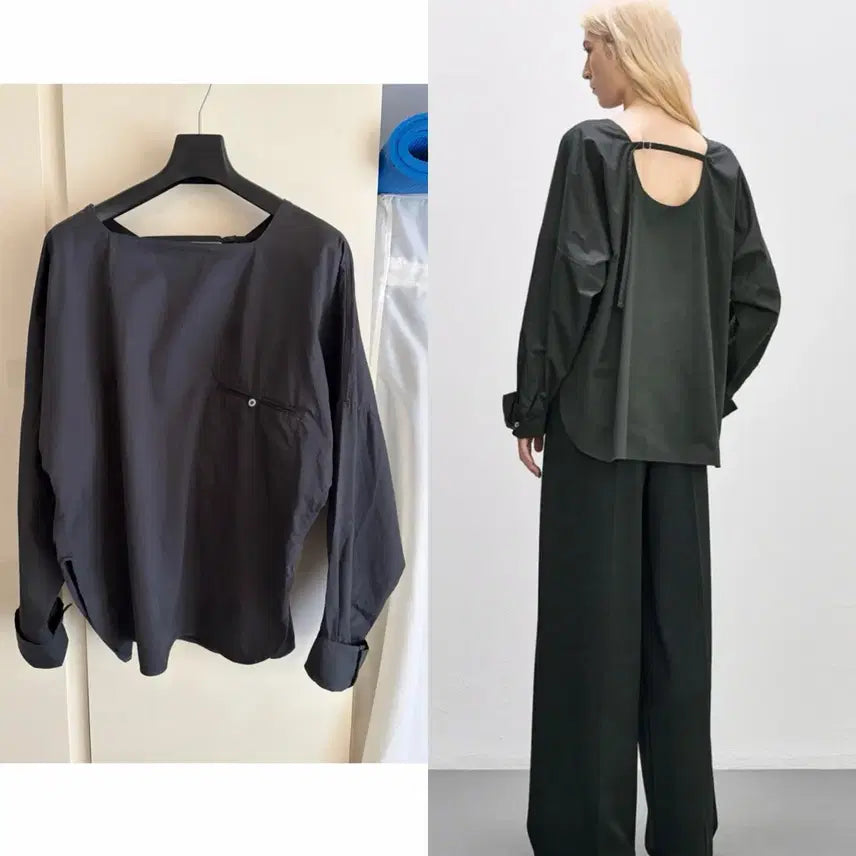 [BUNJANG] System Cotton Back Strap Square Neck Slit Top / 25SS/시스템 코튼 백 스트랩 스퀘어넥 슬릿 탑/오버핏/택55