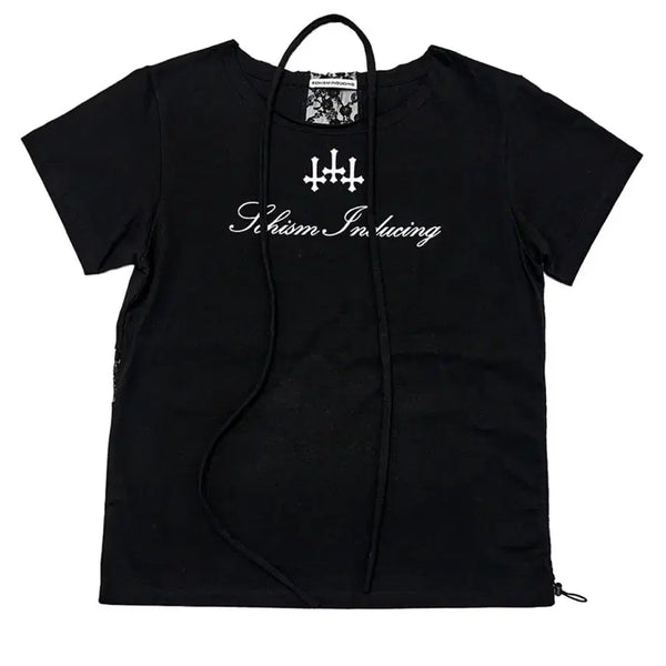 [BUNJANG] SKISM Inducing Cross String T-shirt Black / 스키즘 인듀싱 크로스 스트링 티셔츠 블랙