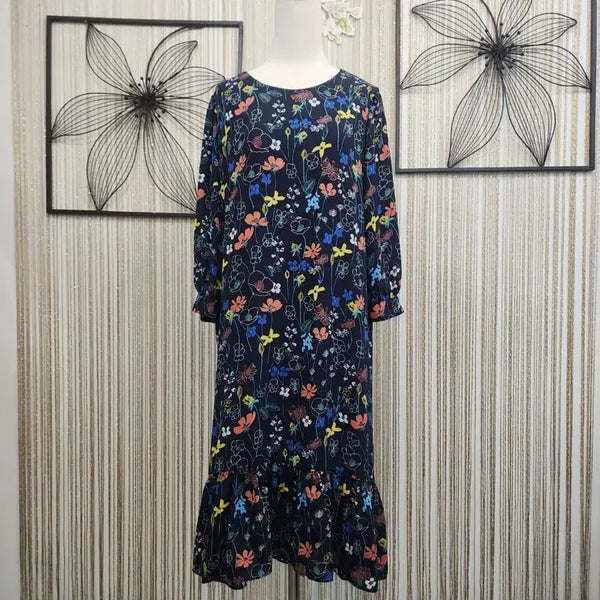 [BUNJANG] T Flower Navy Chiffon Dress Free Size / T  프라워 네이비 쉬폰 원피스free