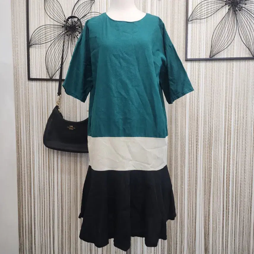 [BUNJANG] Topgirl Colorblock Long Dress / 탑걸 배색 반팔 캉캉 원피스