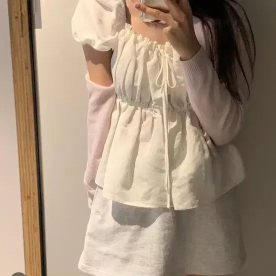 [BUNJANG] Lazy Studio White Puff Blouse / 레이지샵 화이트 퍼프 블라우스