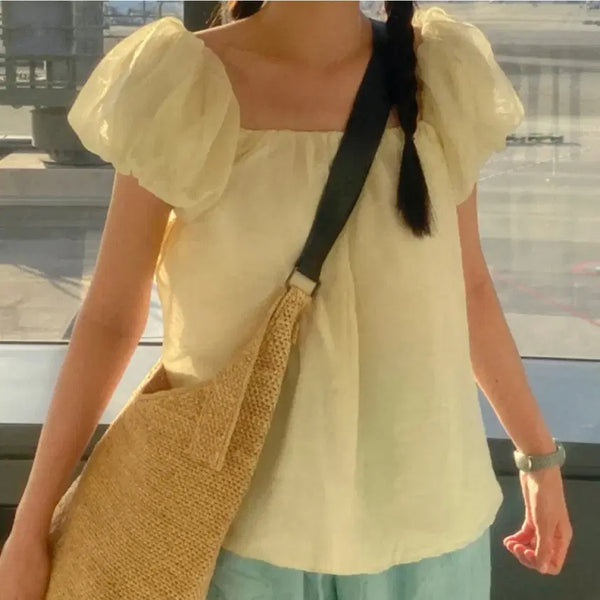[BUNJANG] Spring Comma Lemon Sheer Puff Blouse / 스프링콤마 레몬 시어 퍼프 블라우스