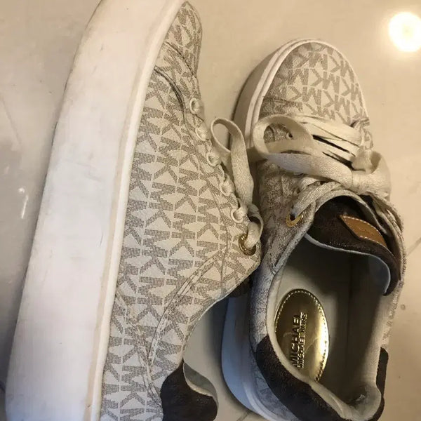 [BUNJANG] Michael Kors Women's MK Logo Sneakers White/Brown 240mm / 마이클코어스 여성 스니커즈 240 mk로고