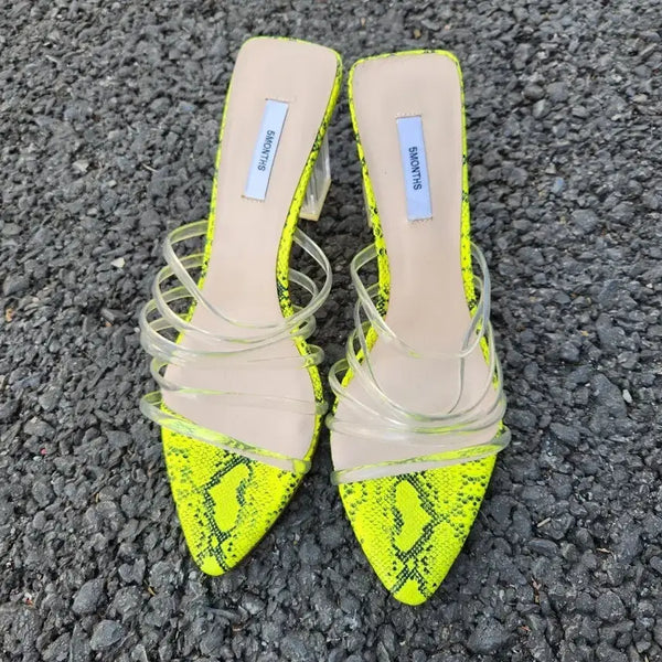 [BUNJANG] Fluorescent Snake Pattern Transparent Strap Sandals (240) / 형광 스네이크 투명 스트랩 샌들 240
