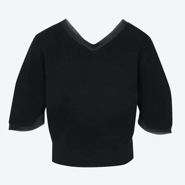 [BUNJANG] Mine Texture Black Knit Top (Free Size) / 마인 텍스처 블랙 니트탑 (프리)