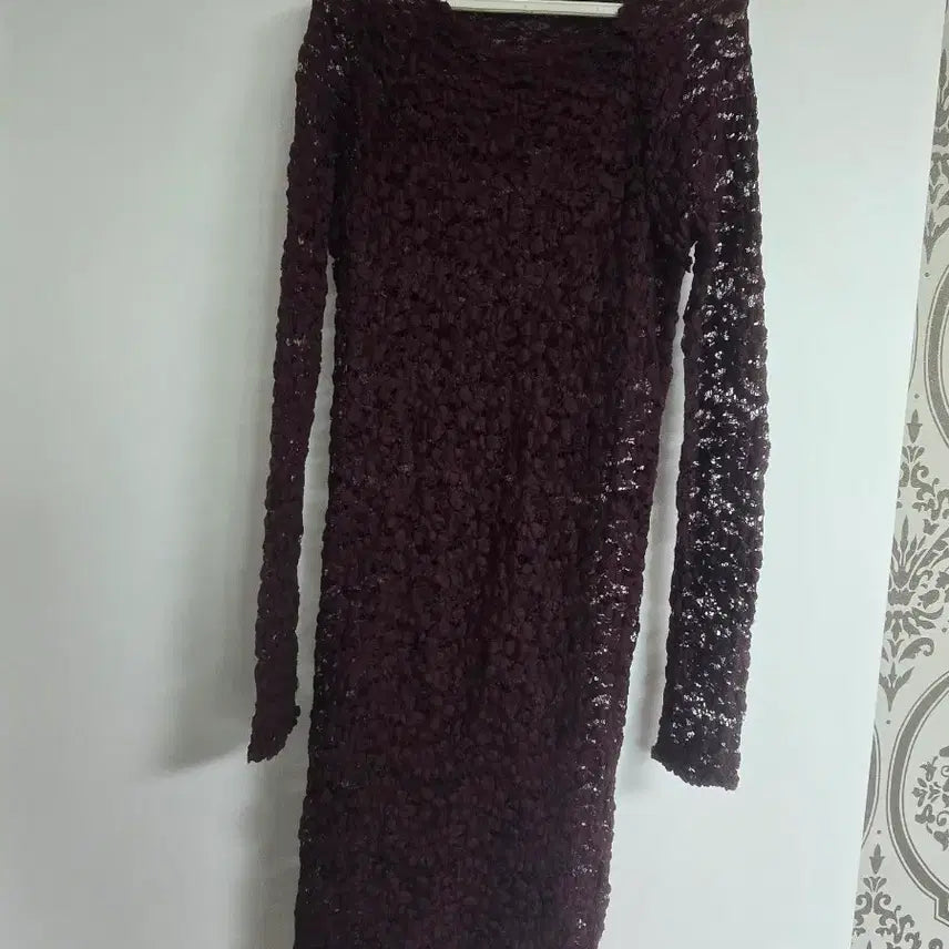 [BUNJANG] Wine Red Lace Long Dress / 와인색 레이스 롱 원피스