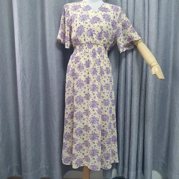 [BUNJANG] Chiffon Dress with Elastic Waistband / 허리밴딩 쉬폰 원피스