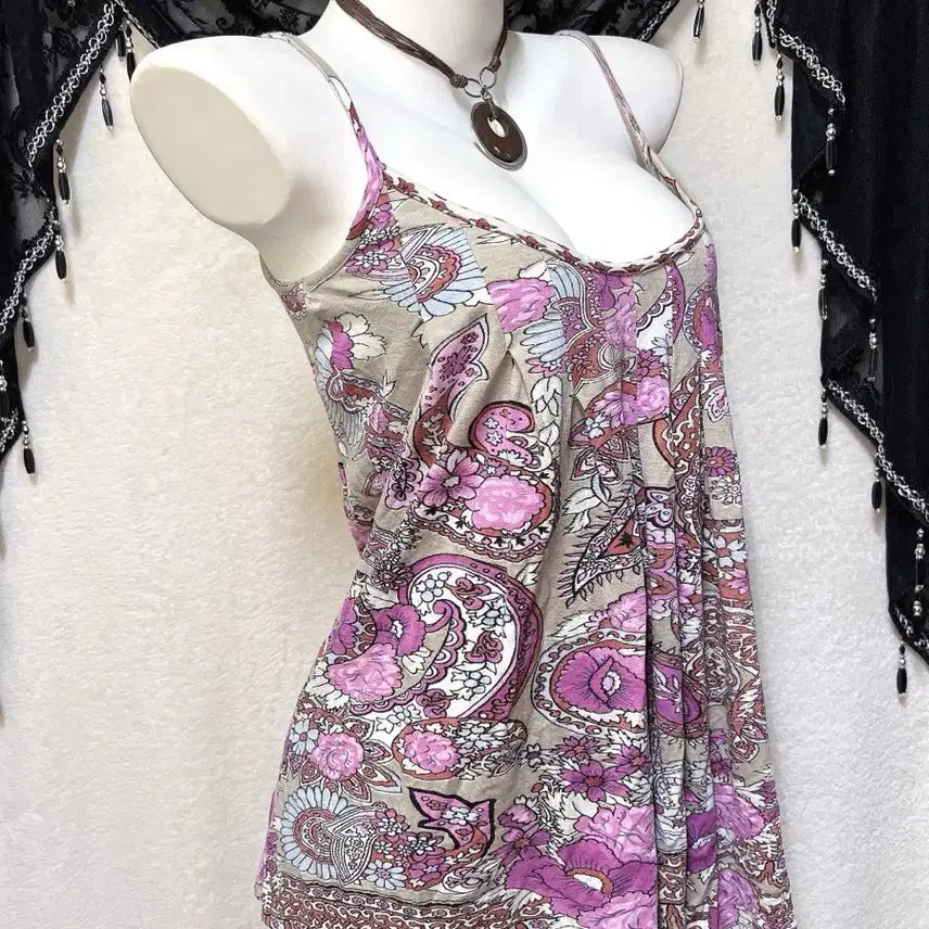 [BUNJANG] Oriental Paisley Floral Drape Sleeveless Top / 오즈온st 오리엔탈 페이즐리 플라워 드레이프 슬리브리스 나시 페어리 핀터