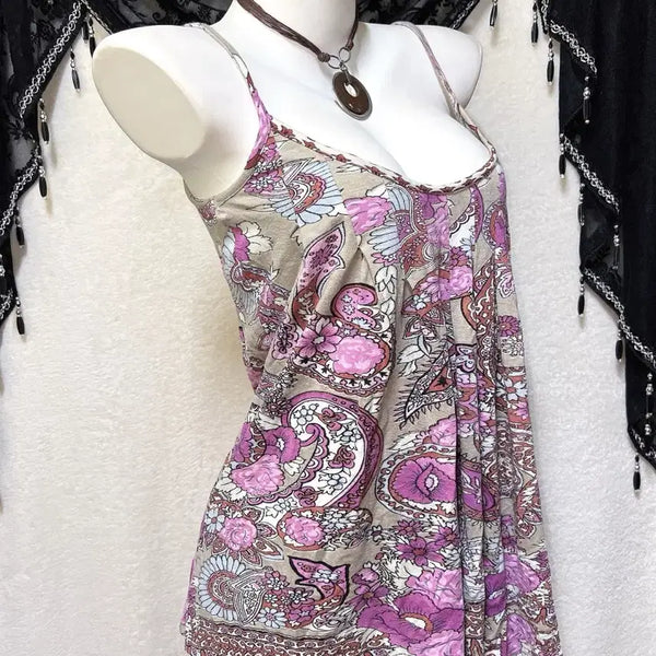 [BUNJANG] Oriental Paisley Floral Drape Sleeveless Top / 오즈온st 오리엔탈 페이즐리 플라워 드레이프 슬리브리스 나시 페어리 핀터