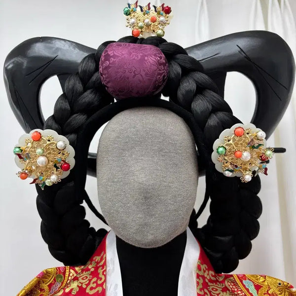 [BUNJANG] New Korean Traditional Hairpiece 'Tteoguji' with 3 'Tteoljam' Ornaments / 한복 떠구지 가채 (새상품)