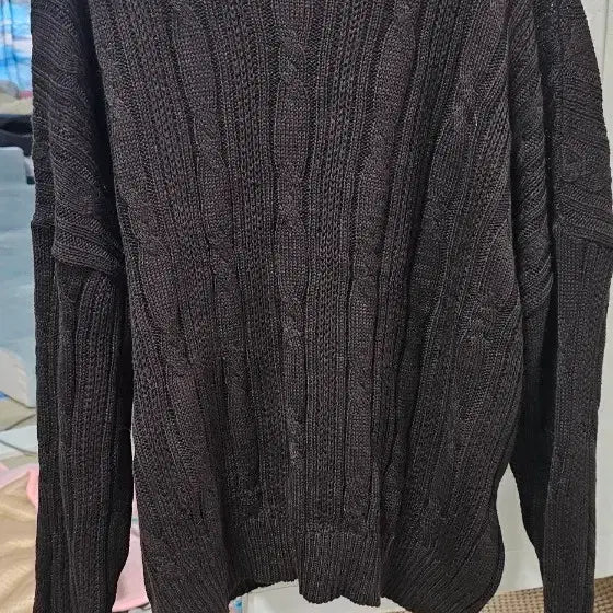 [BUNJANG] Black Cable Knit Long Sleeve Sweater / 꽈배기 니트 블랙 긴팔 스웨터