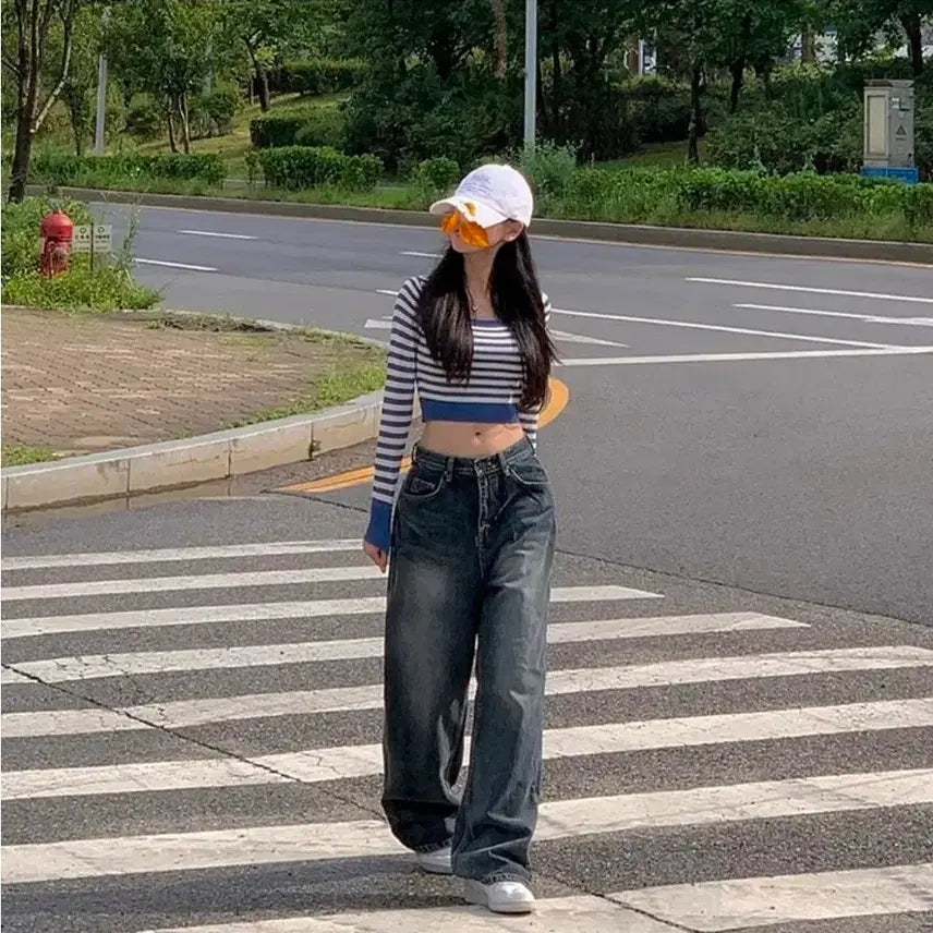 [BUNJANG] Stripe Crop Knit (New) / 에이블리 스트라이프 크롭 니트 (새상품)
