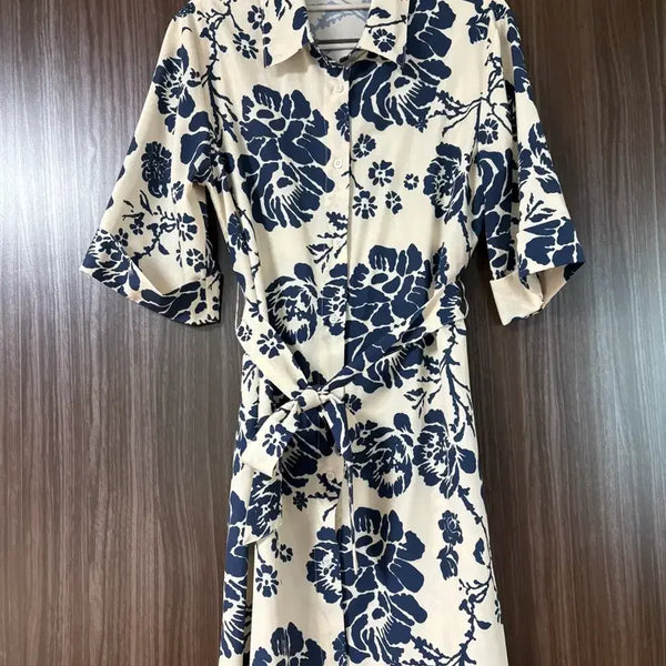 [BUNJANG] Flower Pattern Shirt Dress / 플라워 패턴 카라 셔츠 원피스