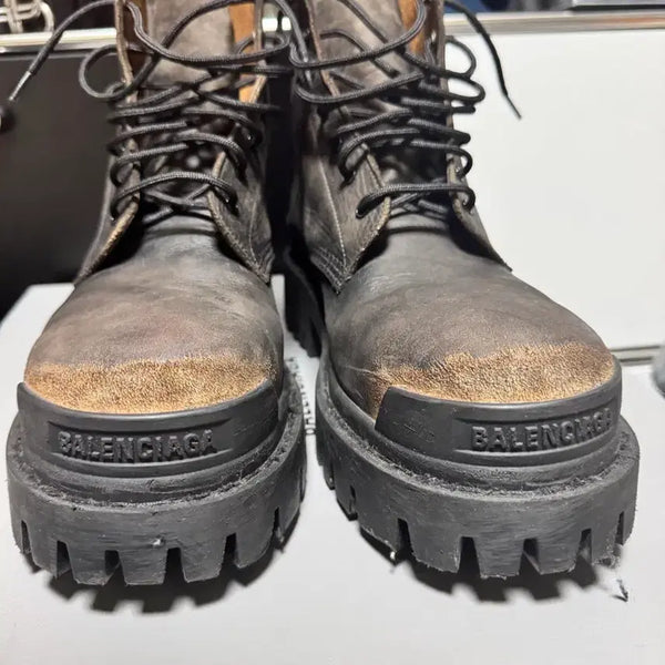 [BUNJANG] Balenciaga Strike One Out Combat Boots Black/Brown Leather Size 40 / 발렌시아가 스트라이크 원아웃 컴뱃 부츠 40 (260-270)