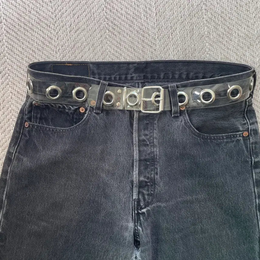 [BUNJANG] Vintage PVC Eyelet Silver Buckle Belt / 빈티지 Pvc 아일렛 실버버클 벨트