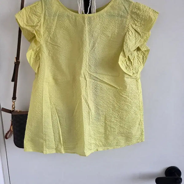 [BUNJANG] Yellow Shirring Short Sleeve Blouse / 옐로우 셔링 반팔 블라우스